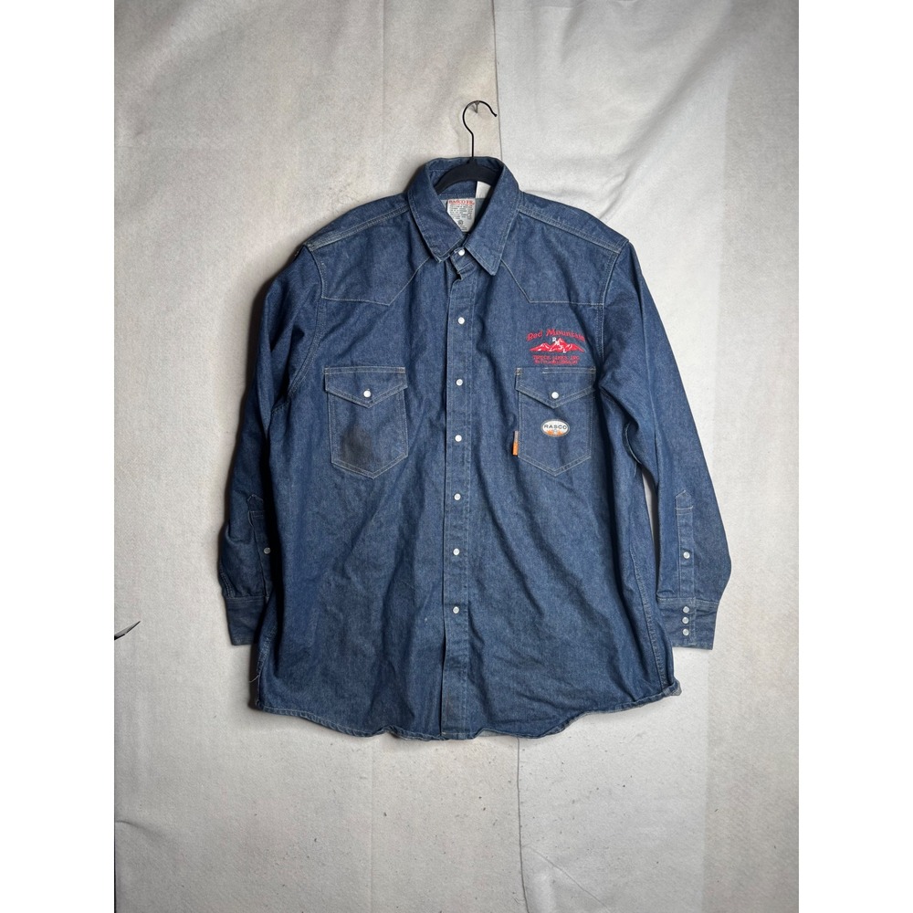 Rasco FR Mens 2XL Flame Resistant Denim Western Pearl Snap Work Shirt Blue 3113